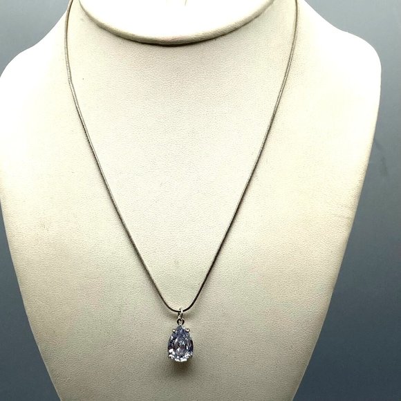 Stunning Faceted Crystal Teardrop Pendant on Silver Tone Vintage Snake Chain - Picture 1 of 5
